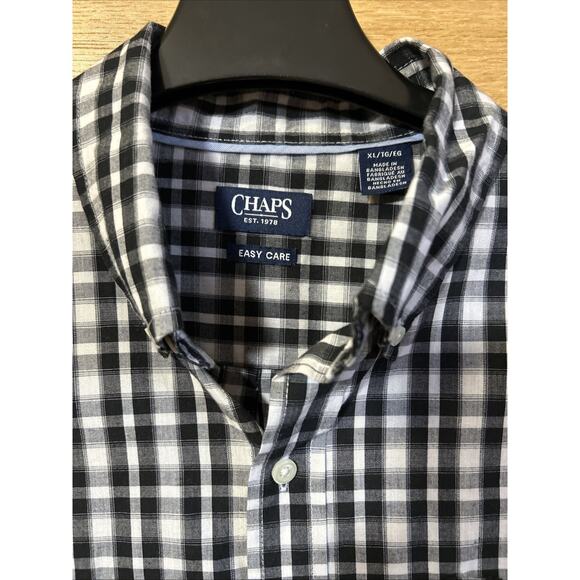 Chaps Easy Care Shirt - Mens XL - Black & White Check Long Sleeve Button Down - Picture 1 of 4